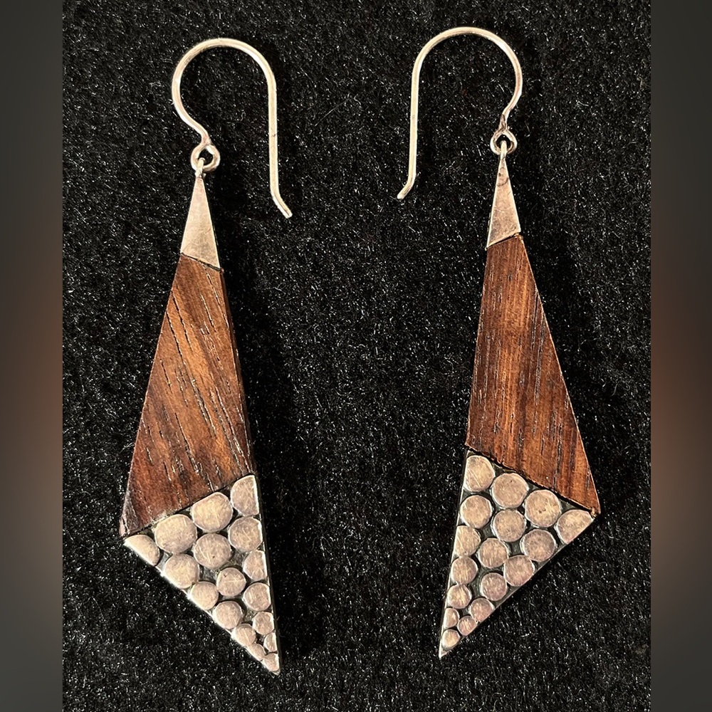 Sterling Silver and wood earrings by designer Anni Maliki